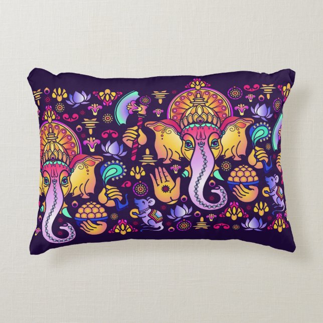 Ganesh Hindu God: Festive Seamless Prydnadskudde (Framsidan)