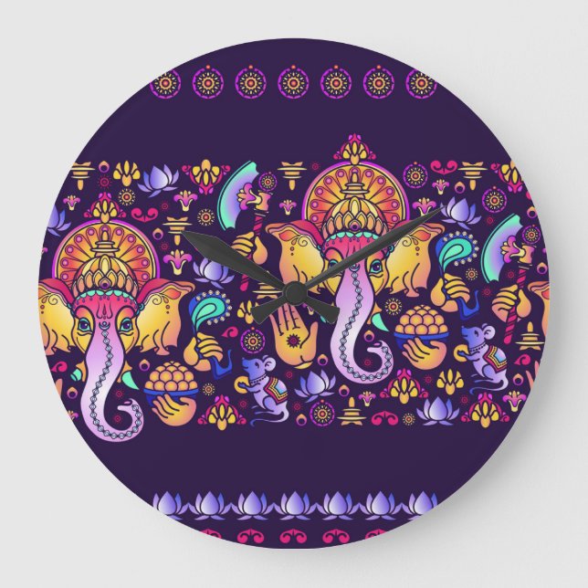 Ganesh Hindu God: Festive Seamless Stor Klocka (Framsida)