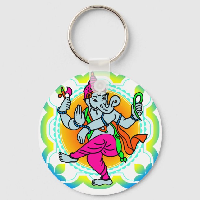 Ganesh i regnbågsfärg design nyckelring (Framsida)
