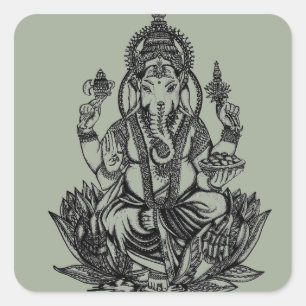 Ganesh Illustration Fyrkantigt Klistermärke