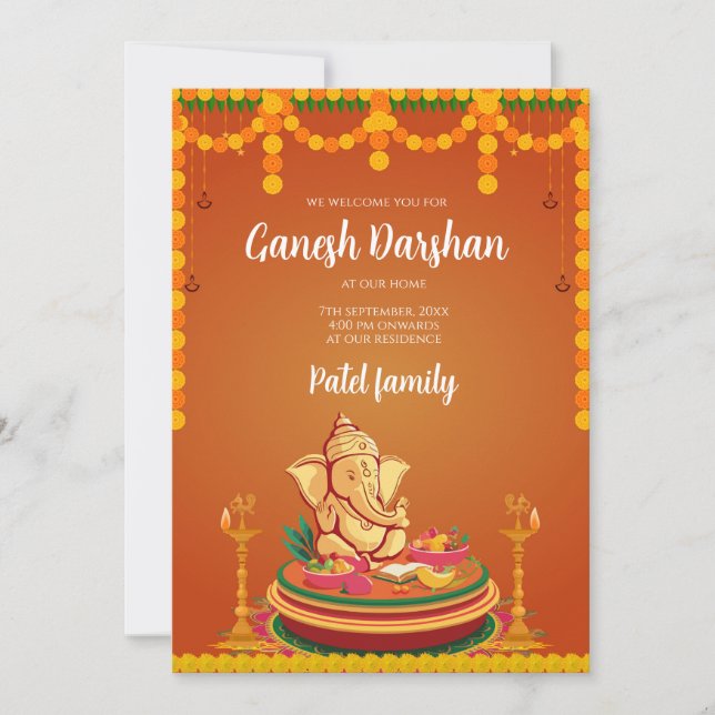 Ganesh-inbjudningar Digital Ganpati inbjudan Ganes (Framsida)
