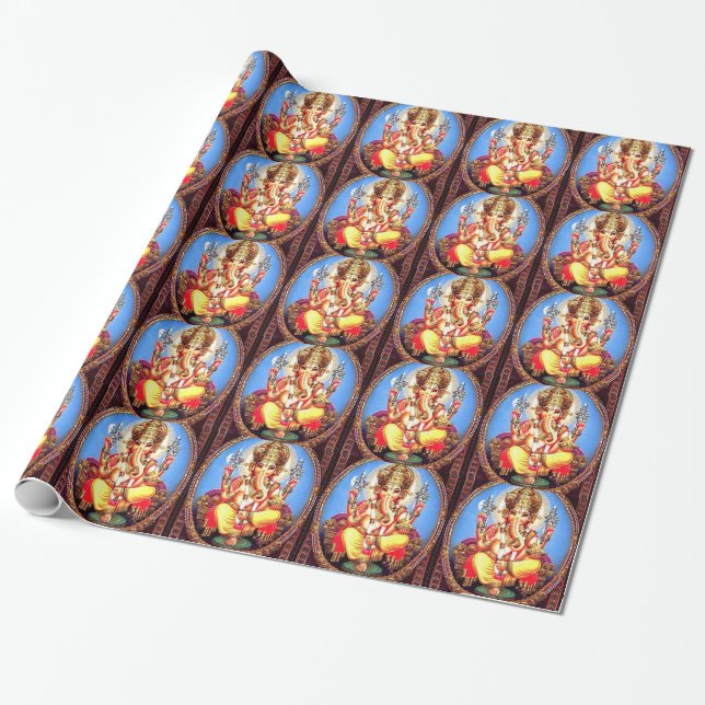 Ganesha (गणेश) indisk elefant presentpapper (Utrullad)