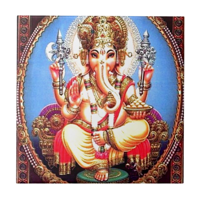 Ganesha (ग णे श) indisk elefant kakelplatta (Framsidan)