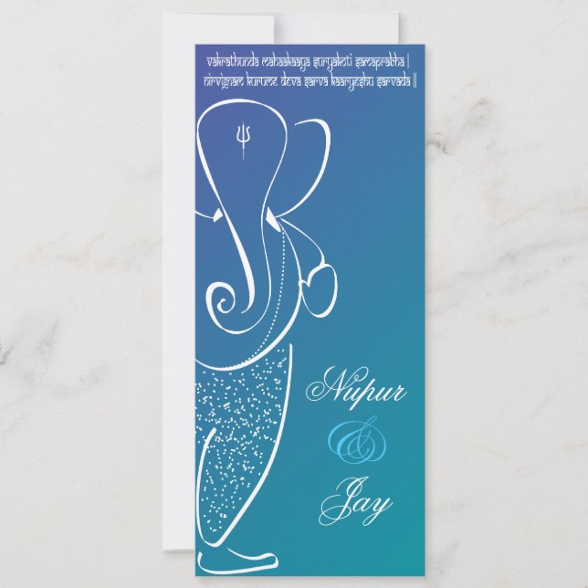Ganesha bröllopsinbjudan :: Marinblå och teal Inbjudningar (Framsida)