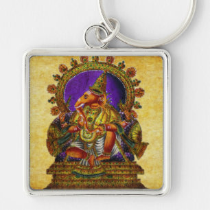 Ganesha Deva antique Fyrkantig Silverfärgad Nyckelring