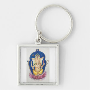 Ganesha Elephant Fyrkantig Silverfärgad Nyckelring