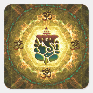 Ganesha - framgång, seger, välstånd, kunskap fyrkantigt klistermärke