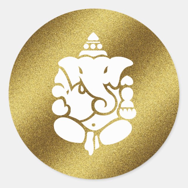 Ganesha Golden Glitter Runt Klistermärke (Framsida)