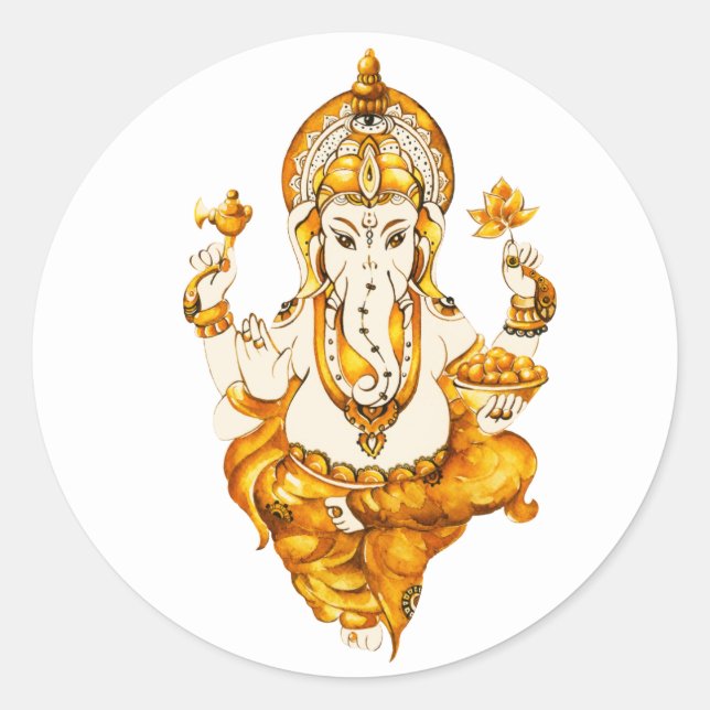 Ganesha Guld Sticker Runt Klistermärke (Framsida)