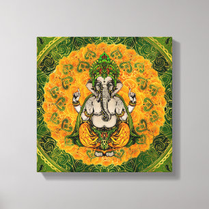 Ganesha i ringblommablommor och guld- dekoration canvastryck