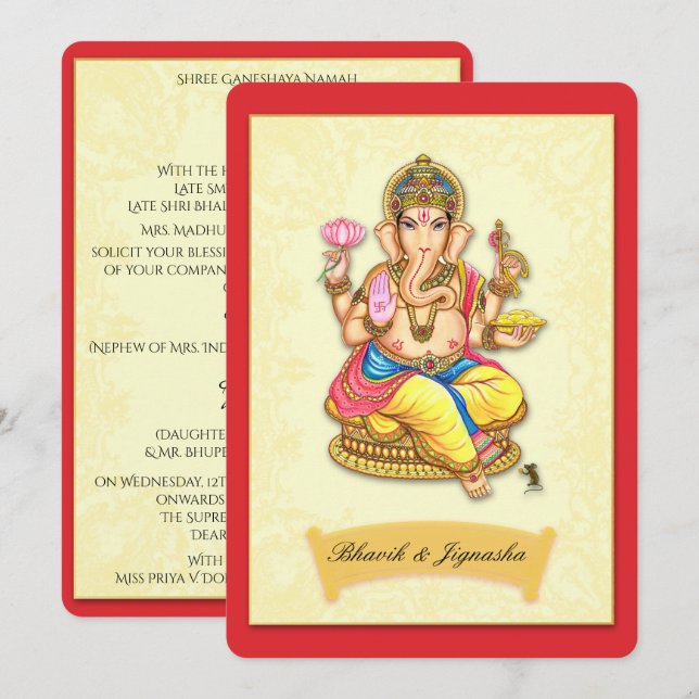 Ganesha indisk bröllopsinbjudan inbjudningar (Fram/baksida)