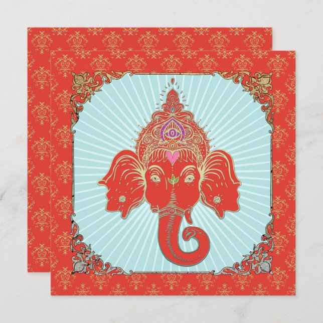 GANESHA indisk gud - inbjudningskort (Fram/baksida)