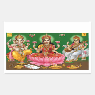 Ganesha, Lakshmi och Saraswati Stickers Rektangulärt Klistermärke