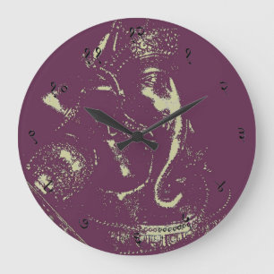 Ganesha (lila) tar tid på den Sanskrit väggen Stor Klocka