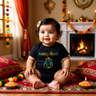 Ganesha Lycklig Diwali svart färgad T Shirt