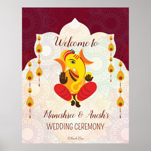 Ganesha med gult lotus gräns välkommen poster (Framsidan)