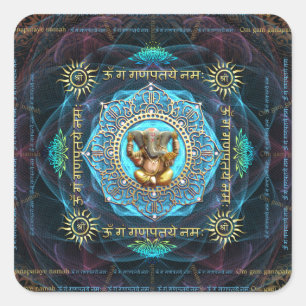 Ganesha- Om Gam Ganapataye Namah Fyrkantigt Klistermärke