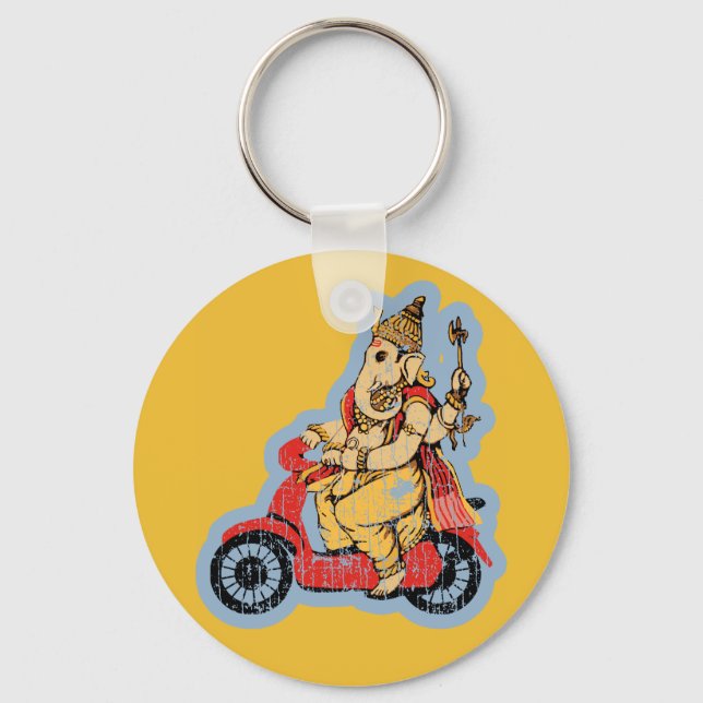 Ganesha Riding a Scooter Nyckelring (Framsida)