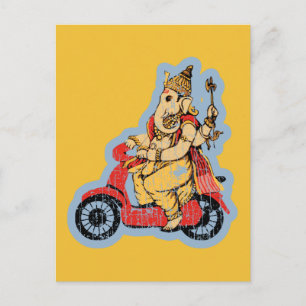 Ganesha Riding a Scooter Vykort