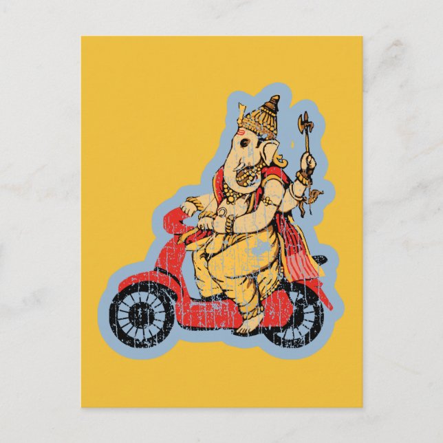 Ganesha Ridning på Scooter Vykort (Framsida)