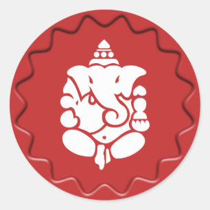 Ganesha Sign Red Vax Seal Runt Klistermärke