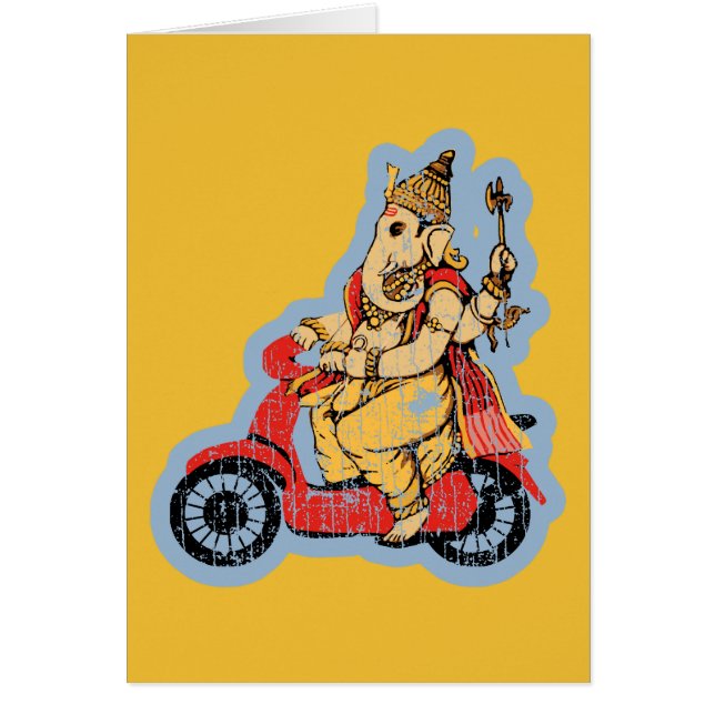 Ganesha som rider en sparkcykel hälsningskort (Framsidan)