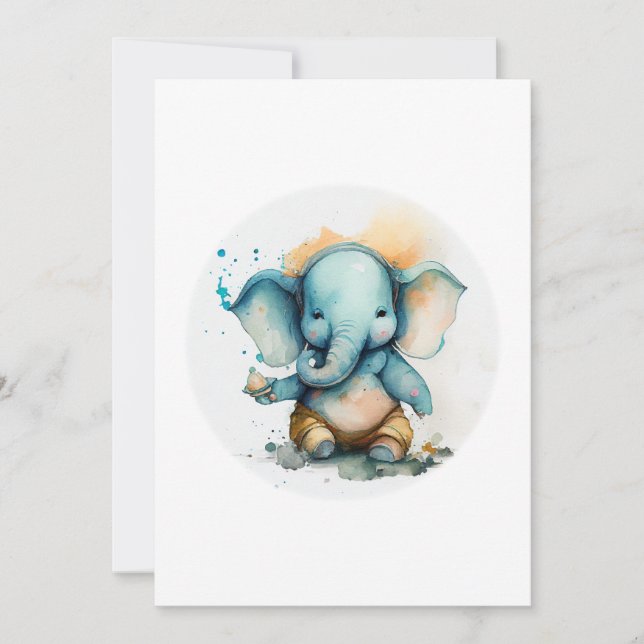 Ganesha som söt blå baby-elefant julkort (Framsida)