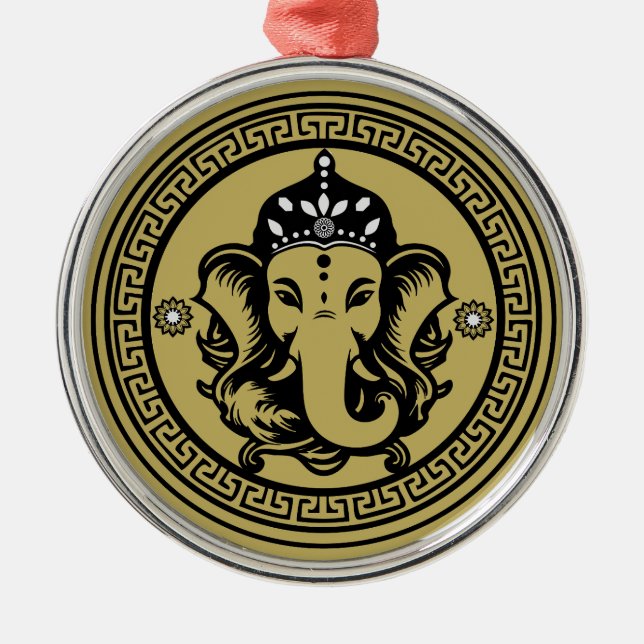 Ganesha-tema Hinduisk konsttryck Julgransprydnad Metall (Framsidan)