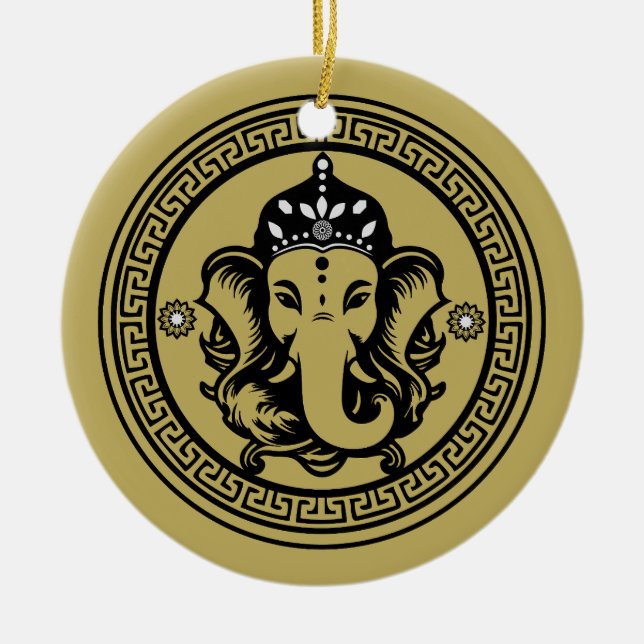 Ganesha Themed Hindu Art Print Julgransprydnad Keramik (Framsidan)
