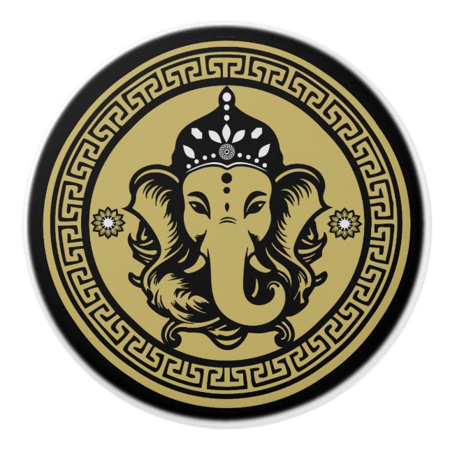 Ganesha Themed Hindu Art Print Knopp (Framsidan)