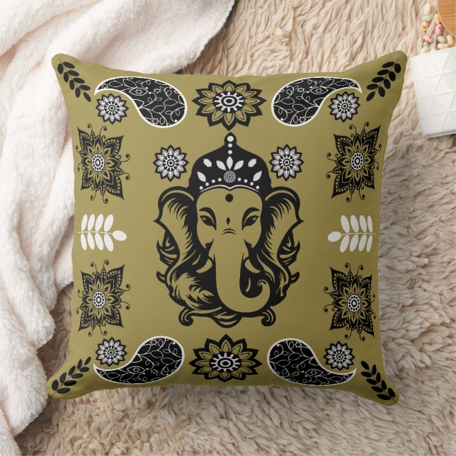 Ganesha Themed Hindu Art Print Kudde (Filt)