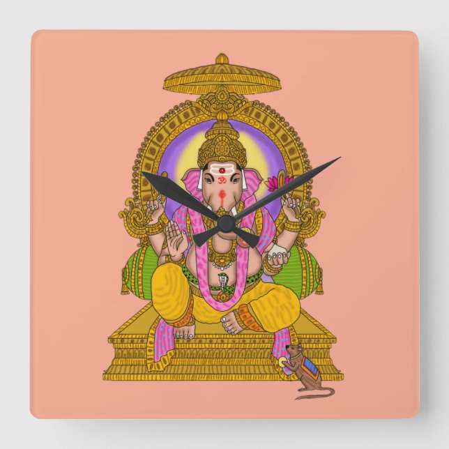 Ganesha Wall Clock Fyrkantig Klocka (Framsida)