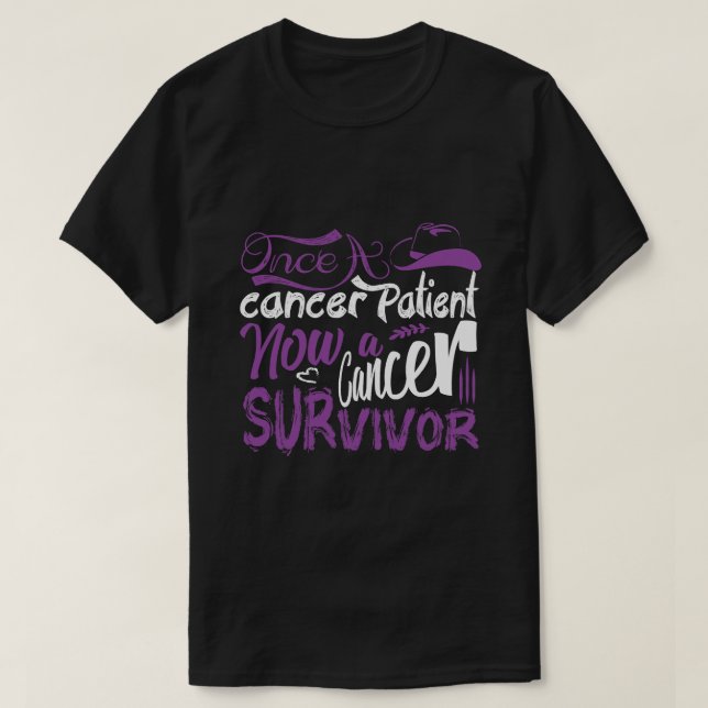 Gång A Cancer Patient nu en canceröverlevande T Shirt (Design framsida)