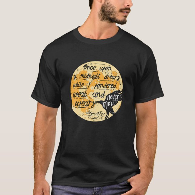 Gång om en midnattsdag Edgar Allan Poe Raven Quote T Shirt (Framsida)