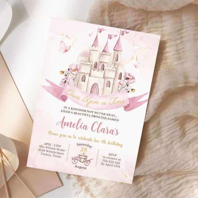 Gång On Time Princess Fairytale Castle Birthday Inbjudningar (Skapare uppladdad)