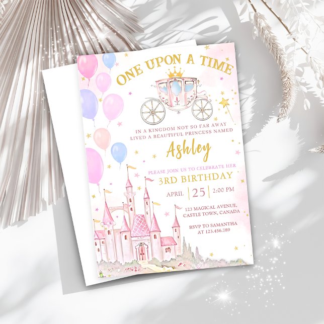 Gång på en dag, då Magic Princess Castle Birthday Inbjudningar (Skapare uppladdad)
