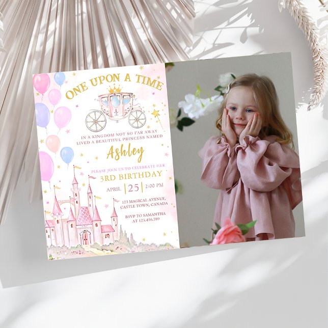 Gång på en dag, då Magic Princess Castle Birthday Inbjudningar (Skapare uppladdad)