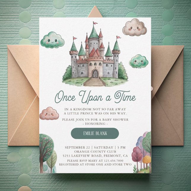 Gång på en Grönt: Castle Pastel Baby Shower Inbjudningar (Skapare uppladdad)
