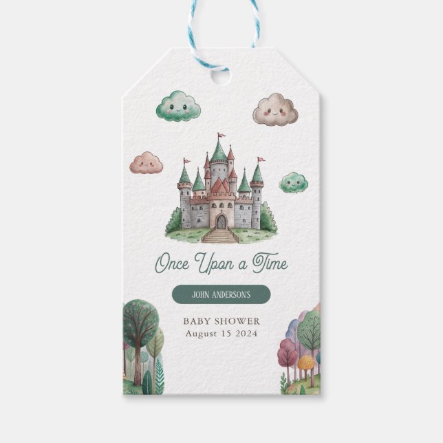 Gång på en Grönt: Castle Pastel Baby Shower Presentetikett (Framsidan)