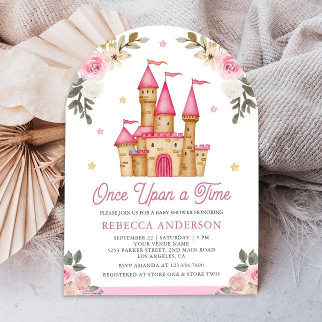 Gång på en Rosa Fairytale Castle Baby Shower Inbjudningar (Skapare uppladdad)