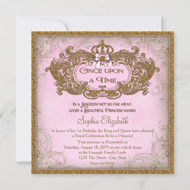 Gång på en Time Princess Birthday Inbjudningar (Framsida)