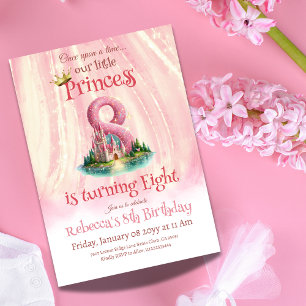 Gång på en Time Princess Castle Girl 8:e födelseda Inbjudningar