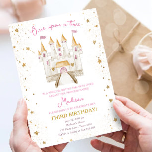 Gång på en Time Princess Castle Girl Birthday Inbjudningar