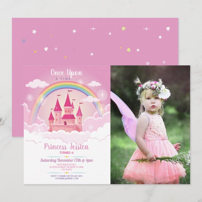 Gång på ett tidprinsessan Birthday Castle Photo Inbjudningar (Fram/baksida)