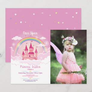 Gång på ett tidprinsessan Birthday Castle Photo Inbjudningar
