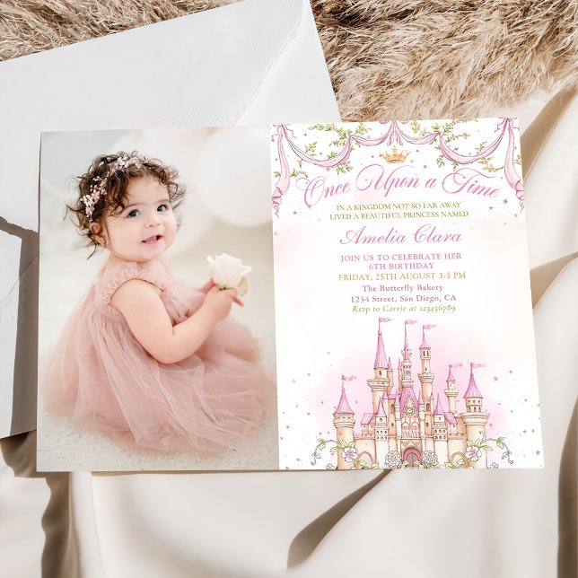Gång på ett Time Princess Castle Birthday Photo Inbjudningar (Skapare uppladdad)