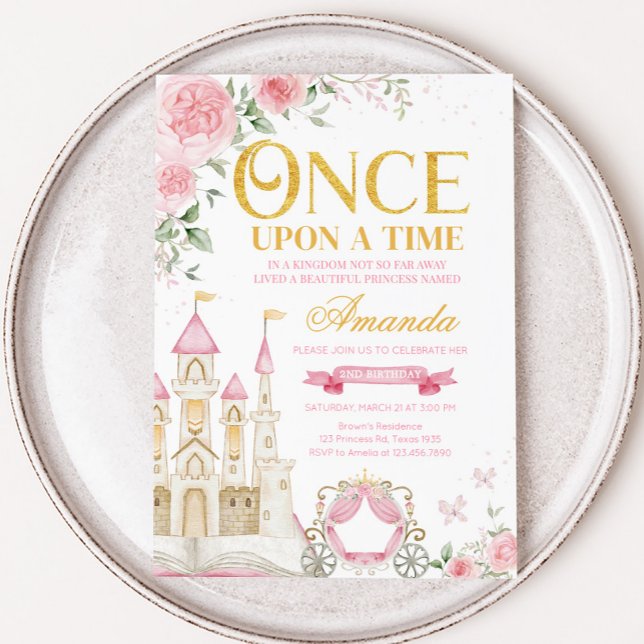Gång på Födelsedagsfesten Time Princess Inbjudningar (Princess Castle Once Upon a Time Birthday Party Invitation)