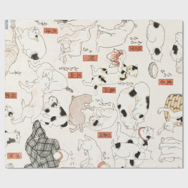 GÅNG PRESENTFÖRPACKNING Katter (1847-1850) JAPANSK Presentpapper (Platt)