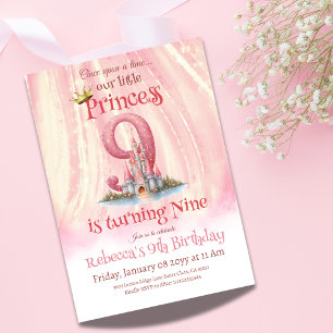 Gång Princess Castle Girl Nionde födelsedagen Inbjudningar