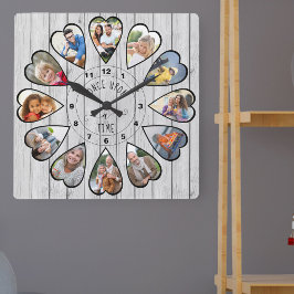 Gång vid 12 Hjärtformade fotot Grått Wood Fyrkantig Klocka